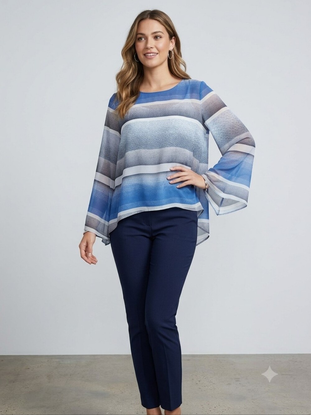 Alfani NWT Striped Blue Chiffon Boatneck Blouse - Blue, Size Small